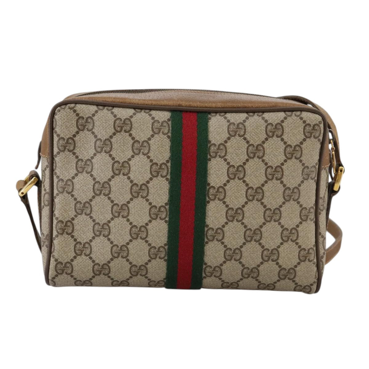 GUCCI Web Sherry Line GG Supreme Shoulder Bag PVC Beige 98 02 004 Auth yk16312