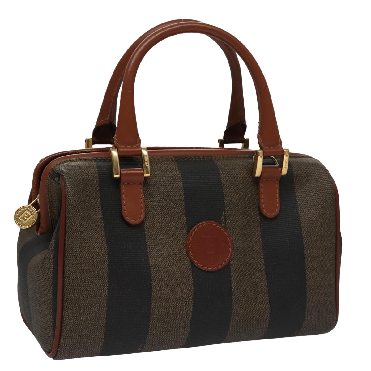 FENDI Pecan Canvas Mini Hand Bag Brown Black Auth yk16320