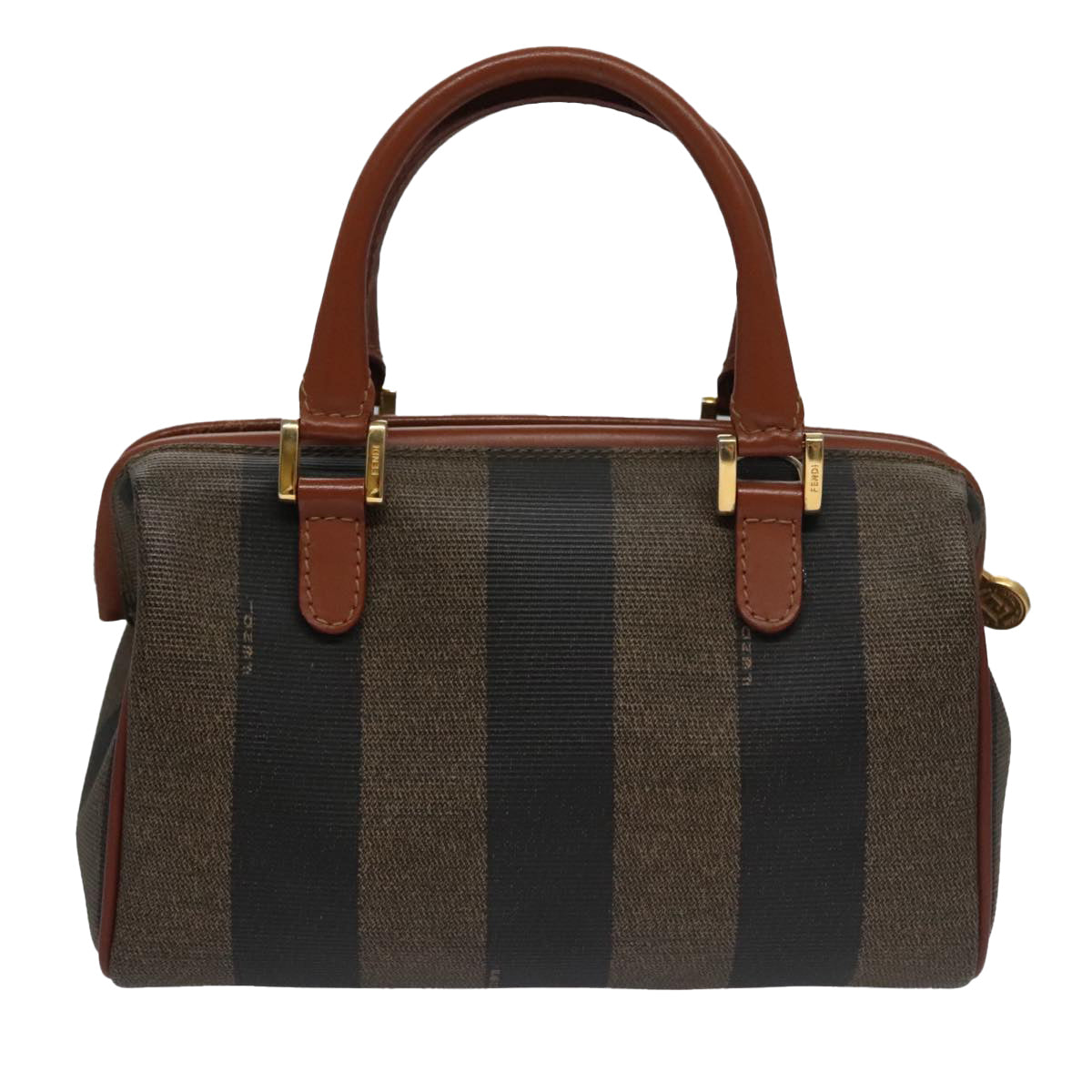 FENDI Pecan Canvas Mini Hand Bag Brown Black Auth yk16320