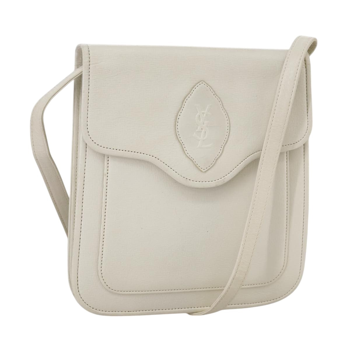 SAINT LAURENT Shoulder Bag Leather White Gold Auth yk16321