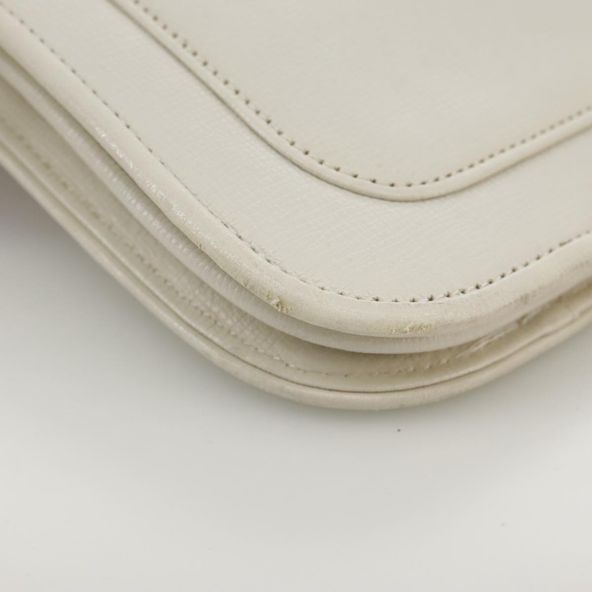 SAINT LAURENT Shoulder Bag Leather White Gold Auth yk16321
