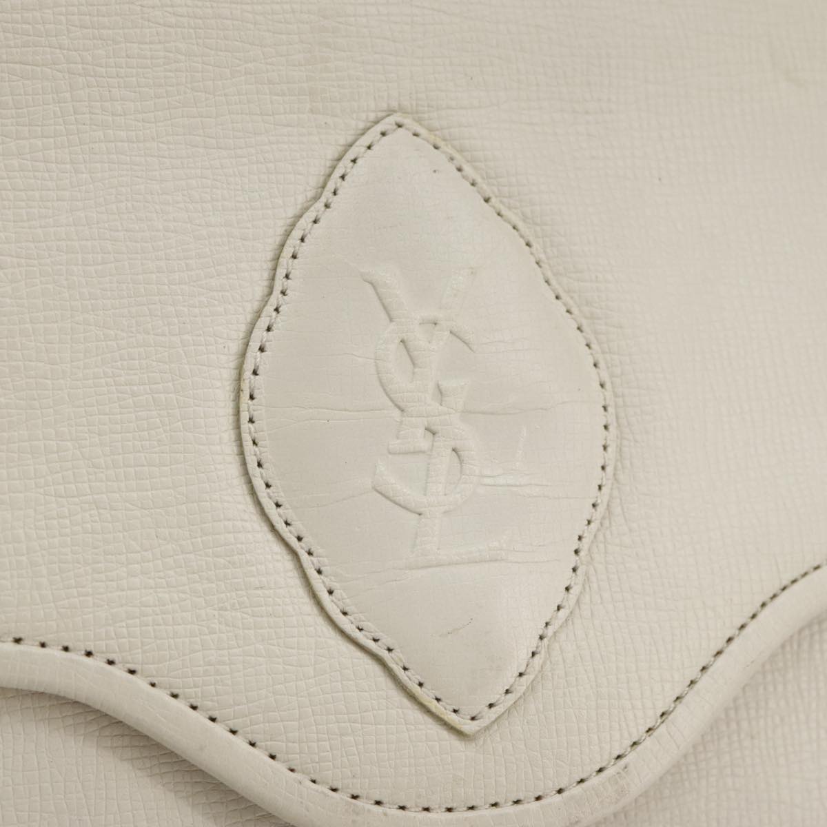 SAINT LAURENT Shoulder Bag Leather White Gold Auth yk16321