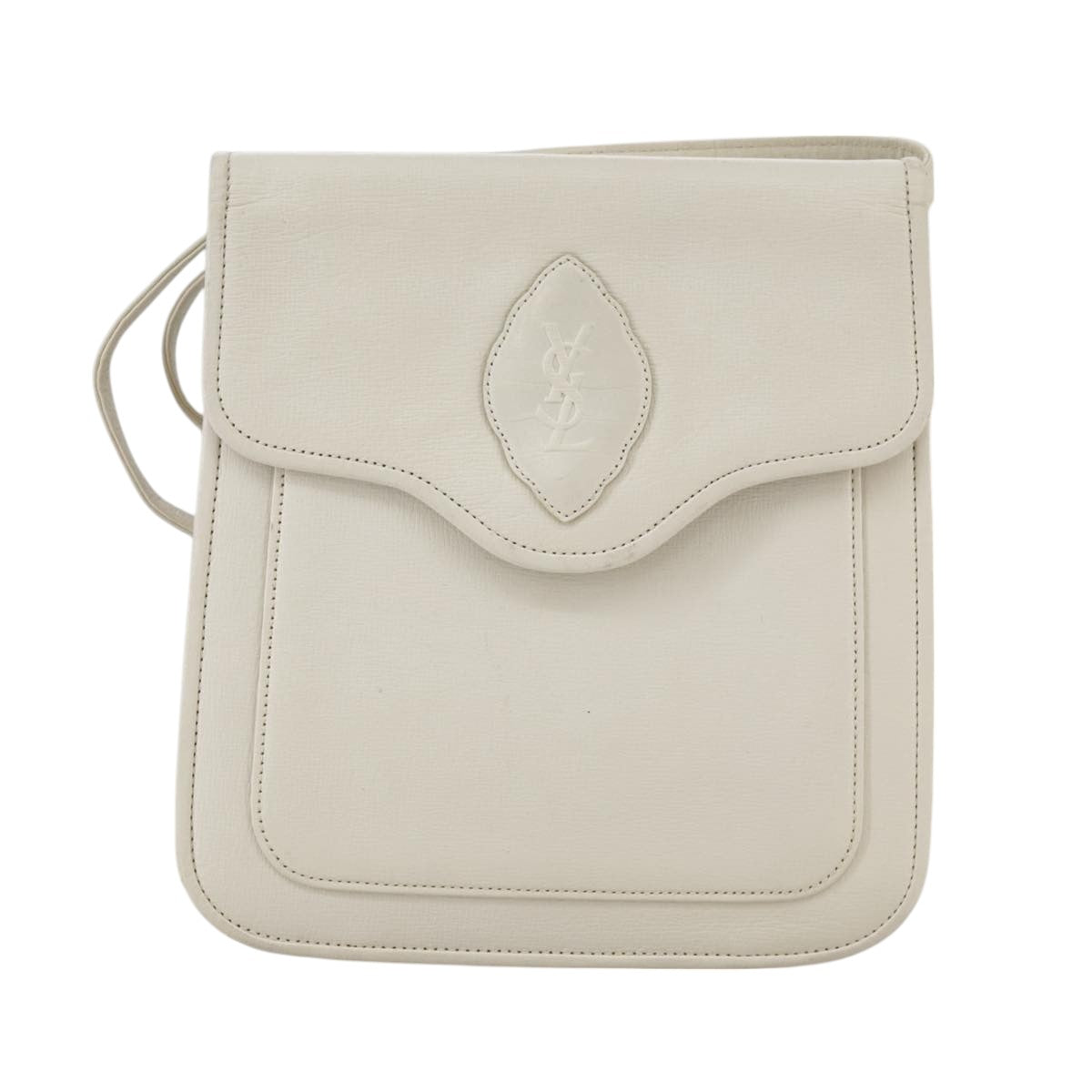 SAINT LAURENT Shoulder Bag Leather White Gold Auth yk16321