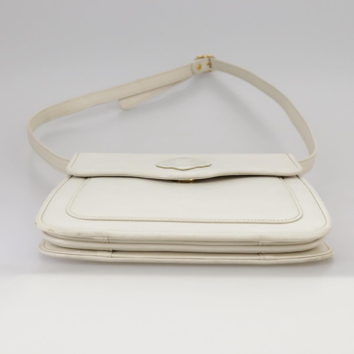 SAINT LAURENT Shoulder Bag Leather White Gold Auth yk16321