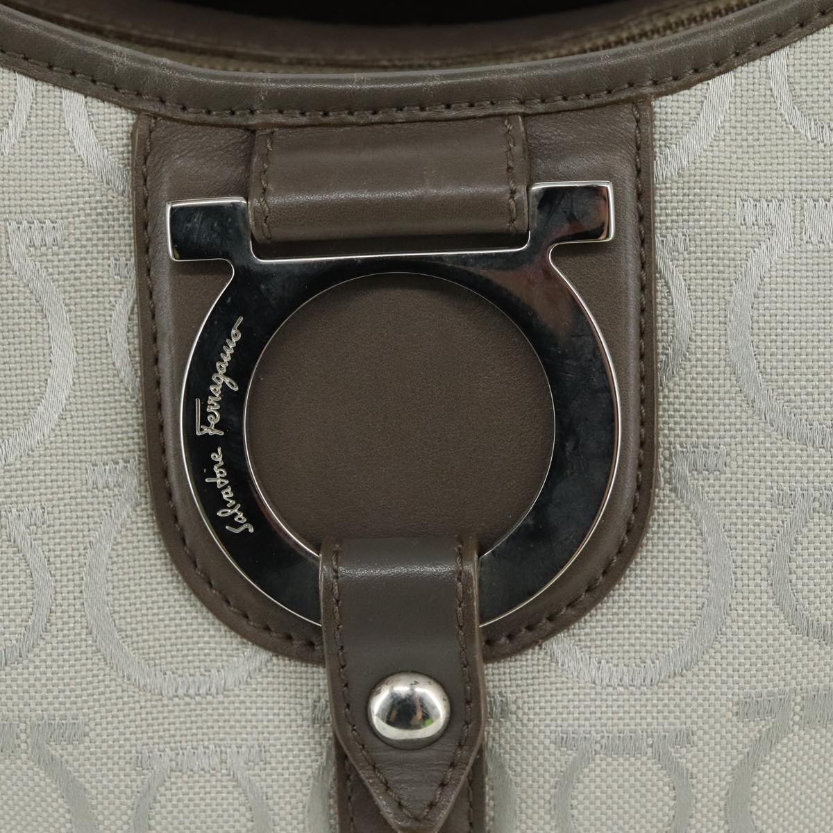 Salvatore Ferragamo Gancini Shoulder Bag Canvas Gray Auth yk16379