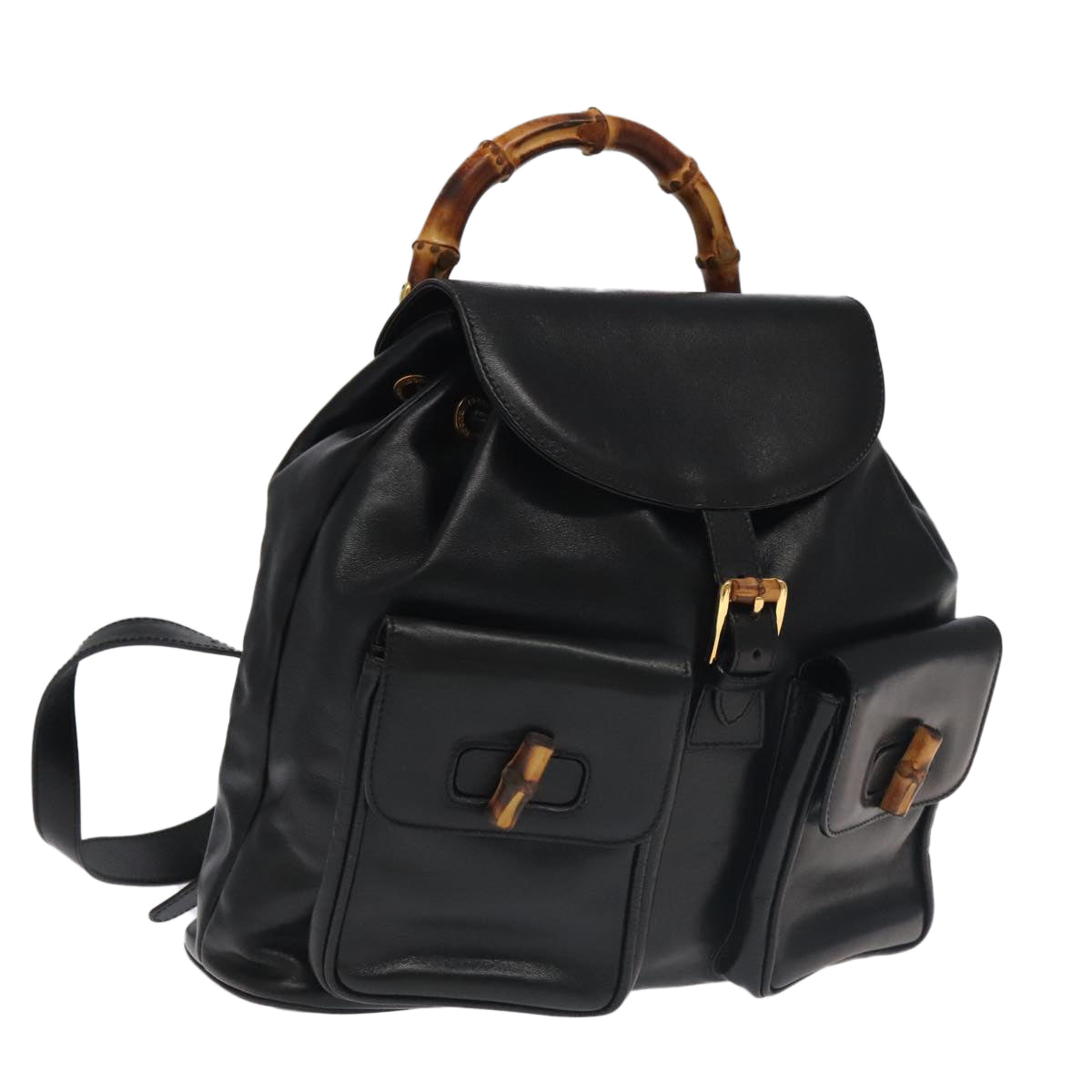 GUCCI Bamboo Backpack Leather Black Auth yk16381