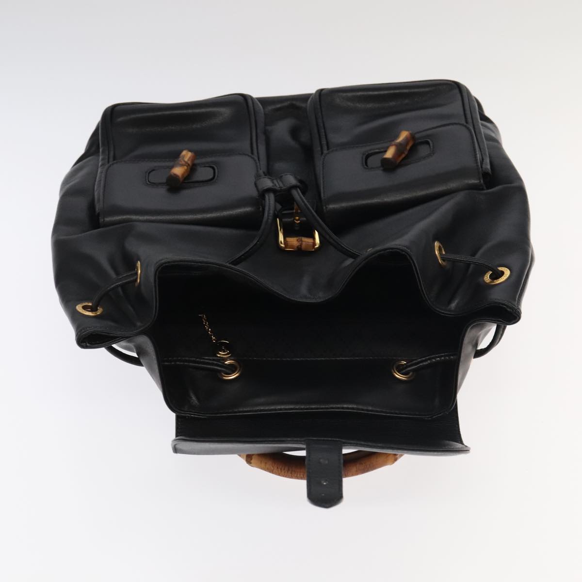 GUCCI Bamboo Backpack Leather Black Auth yk16381