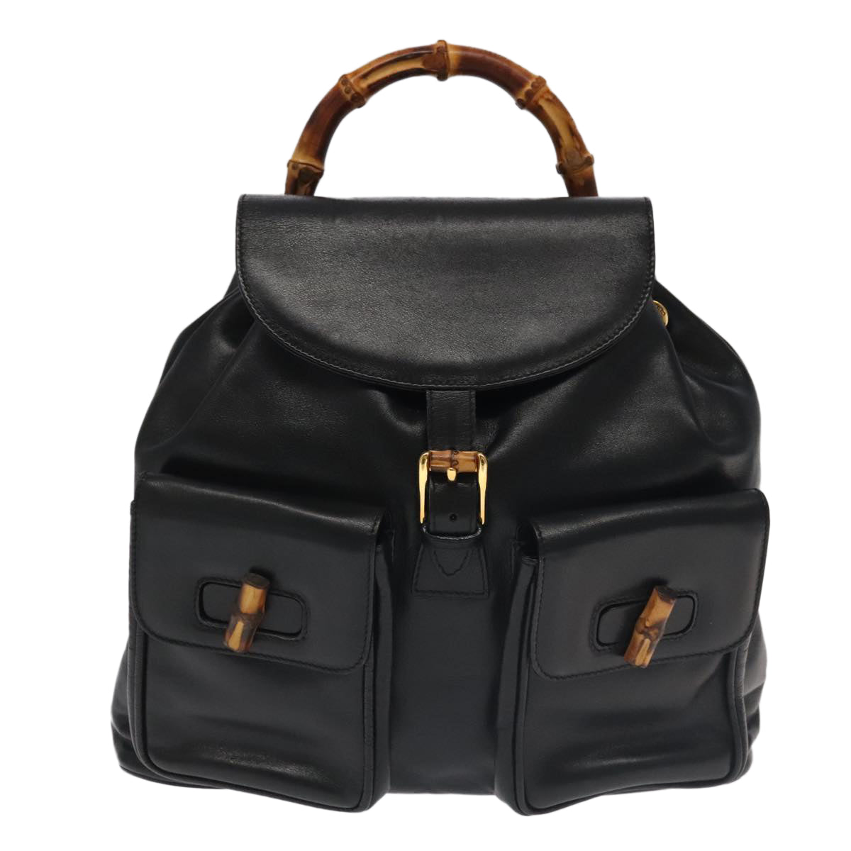 GUCCI Bamboo Backpack Leather Black Auth yk16381