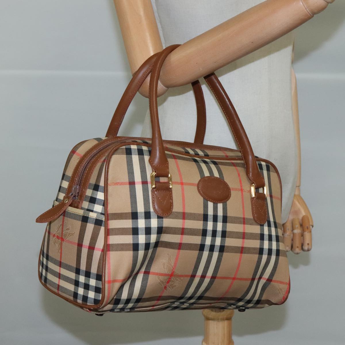 Burberrys Nova Check Hand Bag Canvas Beige Auth yk16410