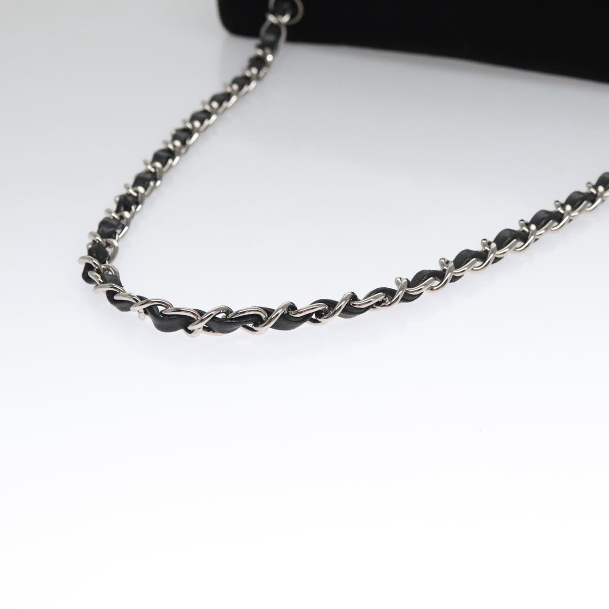 CHANEL Chain Camelia Shoulder Bag Velor Leather Black Silver CC Auth yk16500