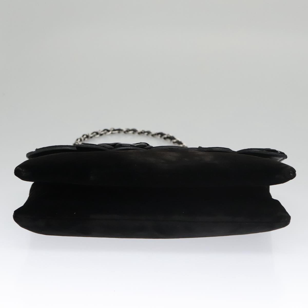 CHANEL Chain Camelia Shoulder Bag Velor Leather Black Silver CC Auth yk16500