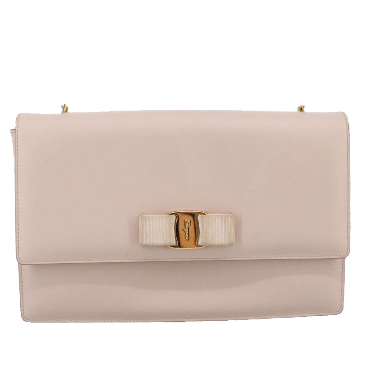 Salvatore Ferragamo Chain Shoulder Bag Leather Pink Gold Auth yk16515