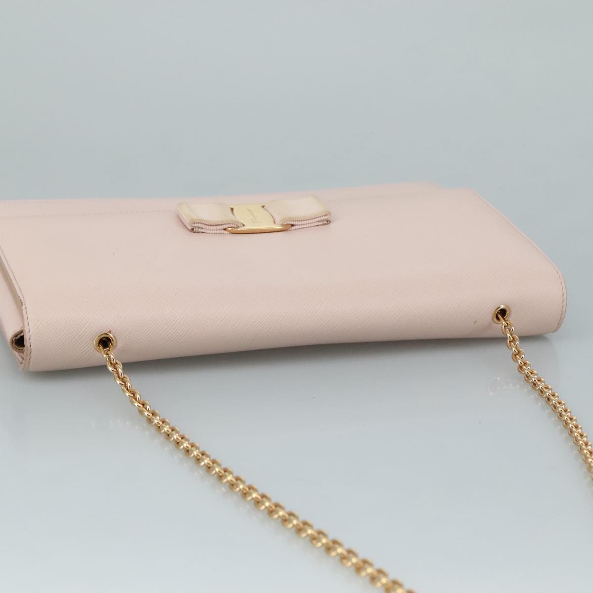Salvatore Ferragamo Chain Shoulder Bag Leather Pink Gold Auth yk16515