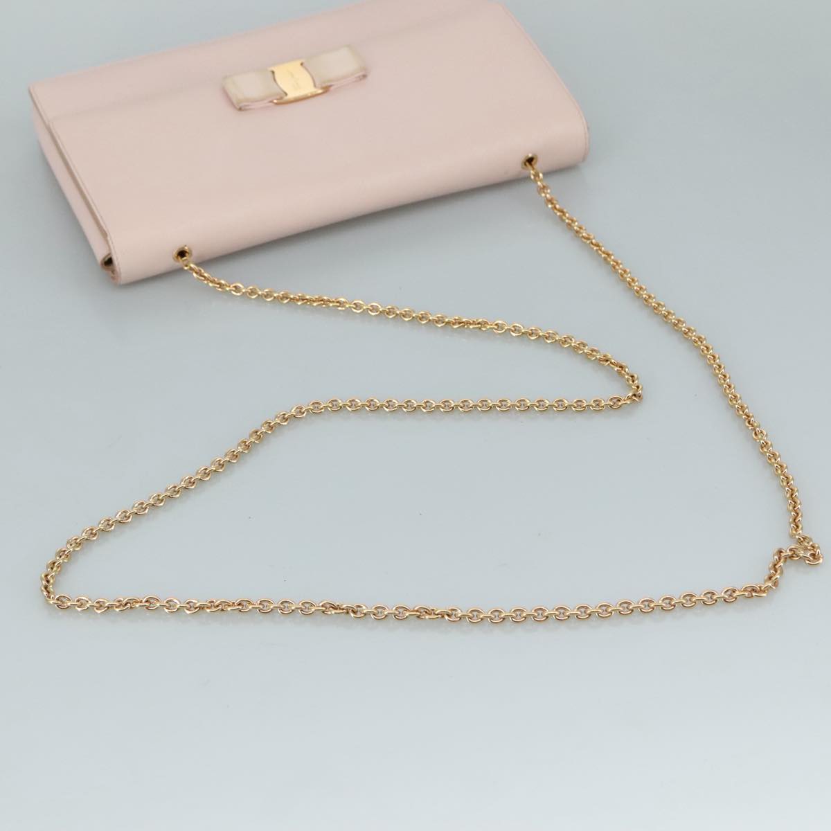 Salvatore Ferragamo Chain Shoulder Bag Leather Pink Gold Auth yk16515