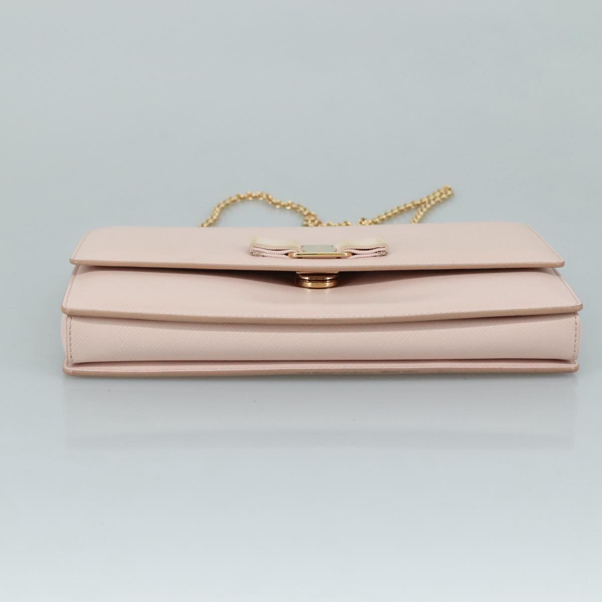Salvatore Ferragamo Chain Shoulder Bag Leather Pink Gold Auth yk16515