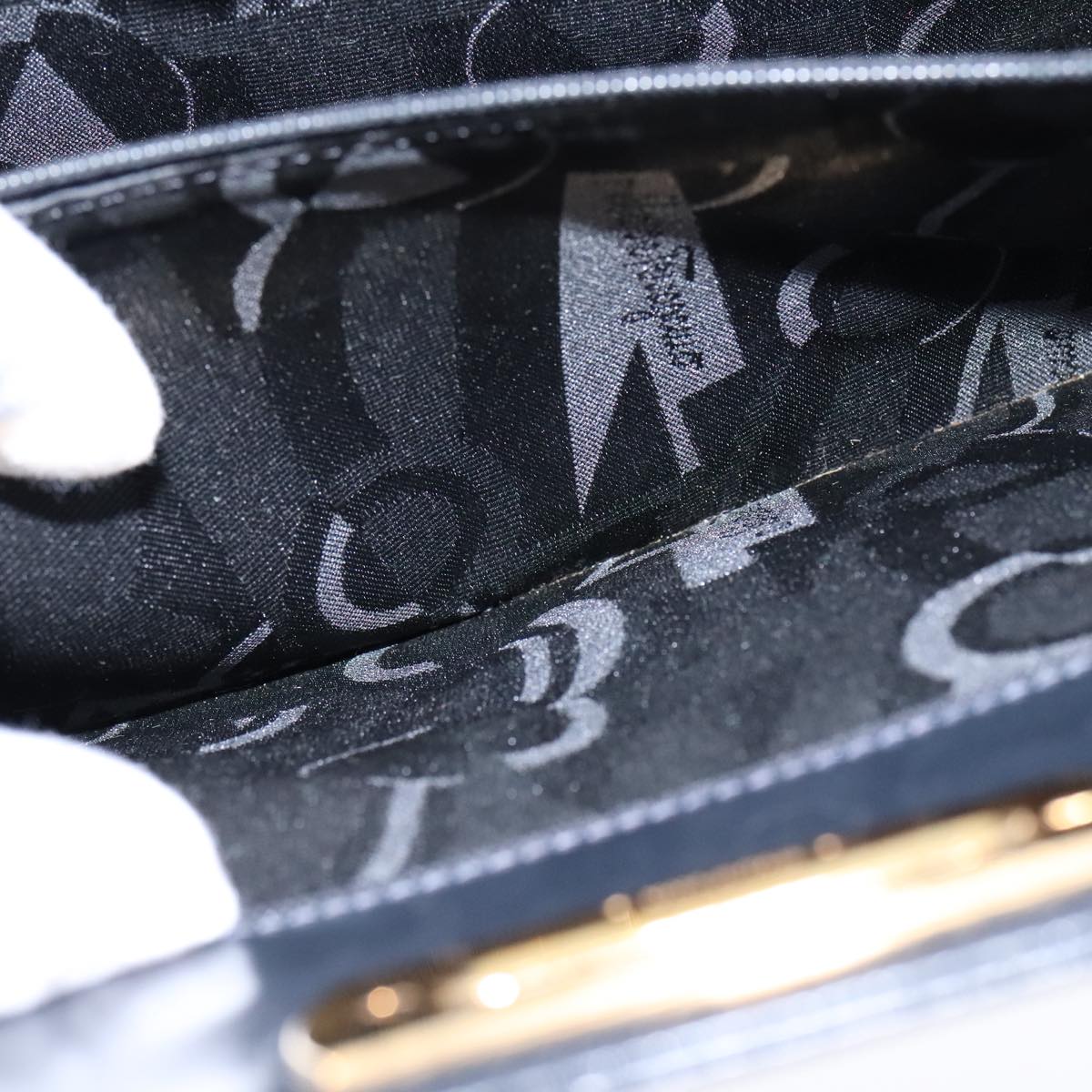 Salvatore Ferragamo Gancini Shoulder Bag Leather Black Gold Auth yk16533