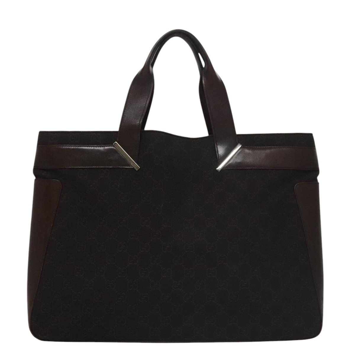 GUCCI GG Canvas Shoulder Bag Dark Brown Silver 73982 Auth yk16571