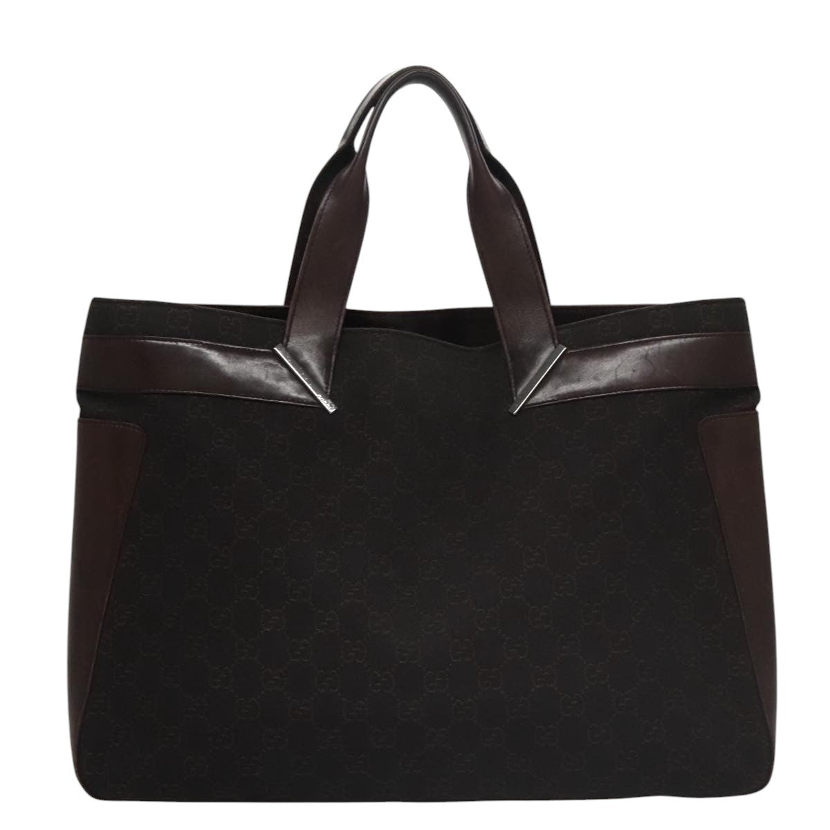 GUCCI GG Canvas Shoulder Bag Dark Brown Silver 73982 Auth yk16571
