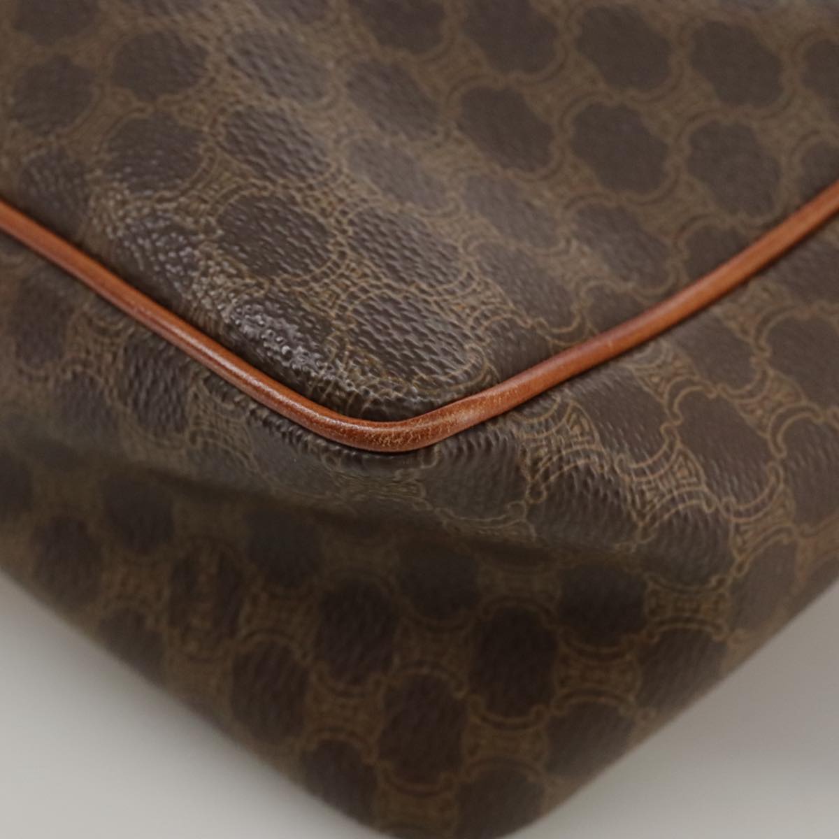 CELINE Macadam Canvas Shoulder Bag PVC Leather Brown Gold Auth yk16587