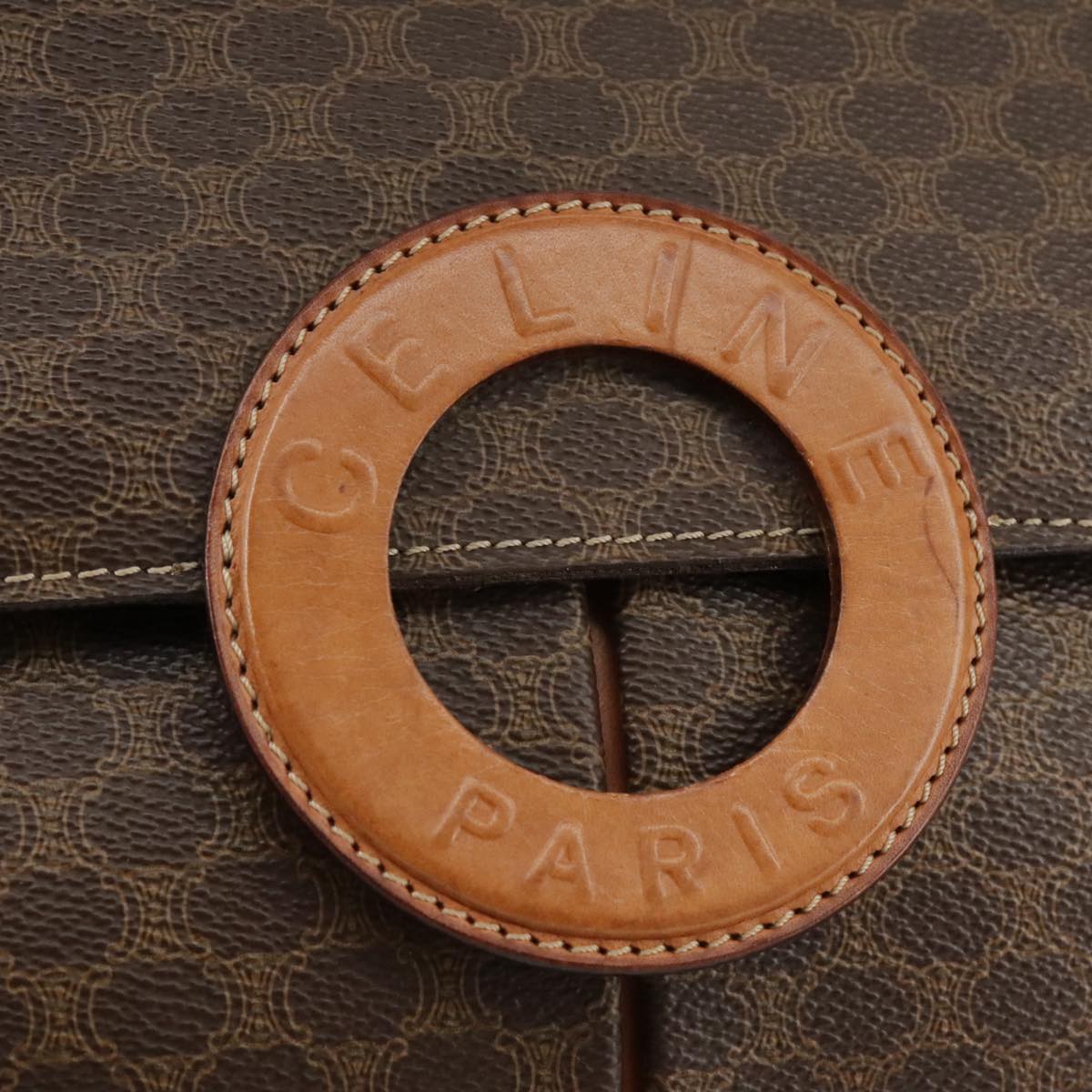 CELINE Macadam Canvas Shoulder Bag PVC Leather Brown Gold Auth yk16587