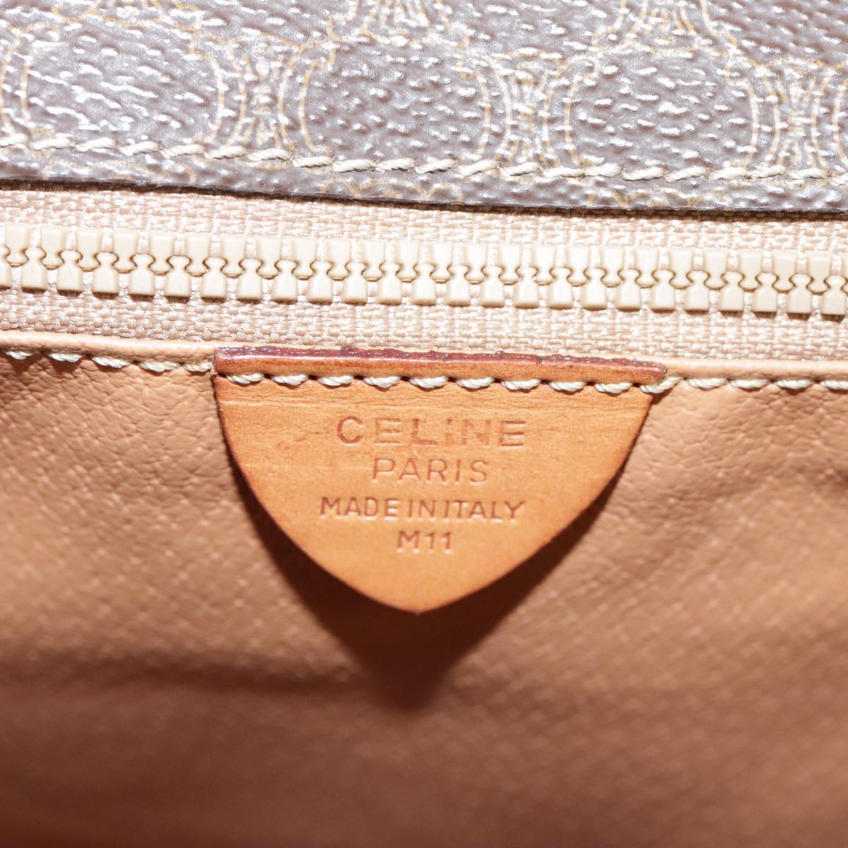 CELINE Macadam Canvas Shoulder Bag PVC Leather Brown Gold Auth yk16587