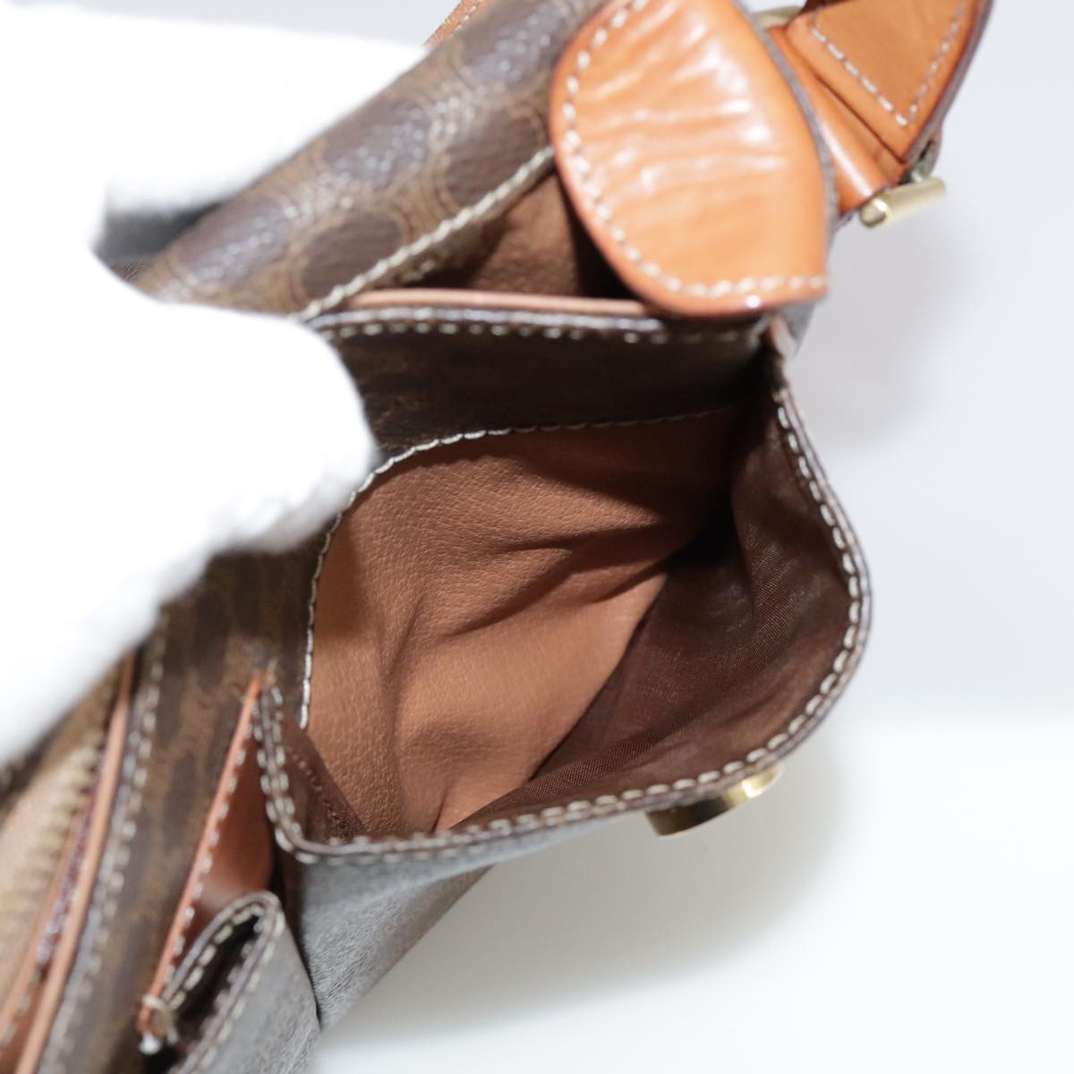 CELINE Macadam Canvas Shoulder Bag PVC Leather Brown Gold Auth yk16587