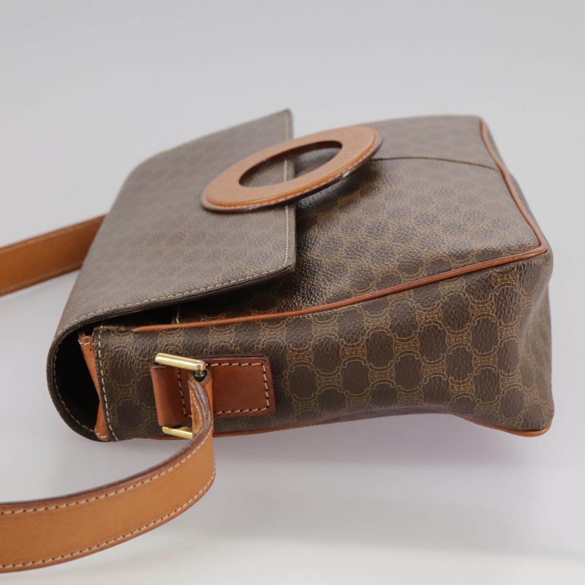 CELINE Macadam Canvas Shoulder Bag PVC Leather Brown Gold Auth yk16587