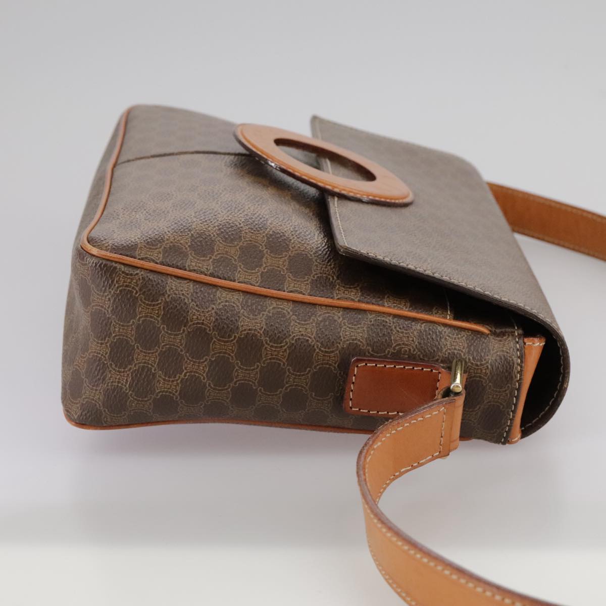 CELINE Macadam Canvas Shoulder Bag PVC Leather Brown Gold Auth yk16587