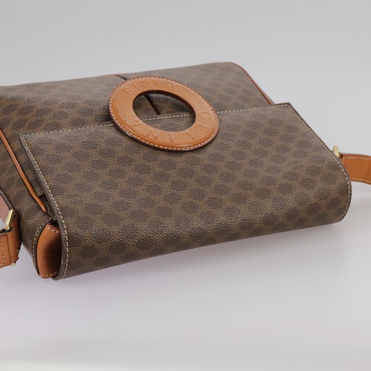 CELINE Macadam Canvas Shoulder Bag PVC Leather Brown Gold Auth yk16587