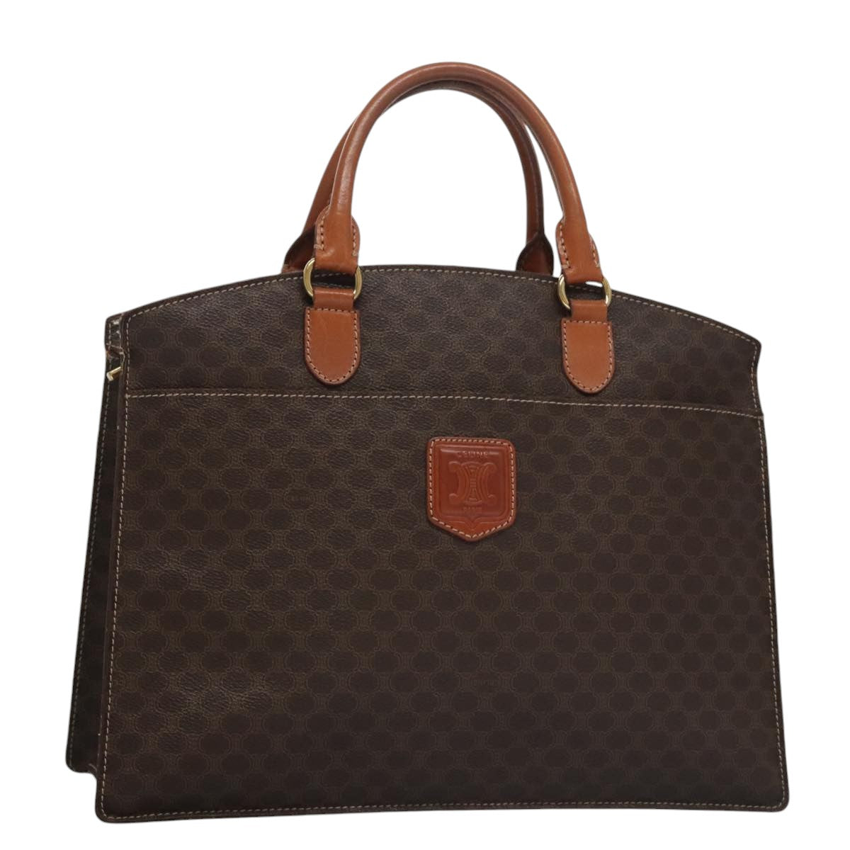 CELINE Macadam Canvas Hand Bag PVC Leather Brown Gold Auth yk16623