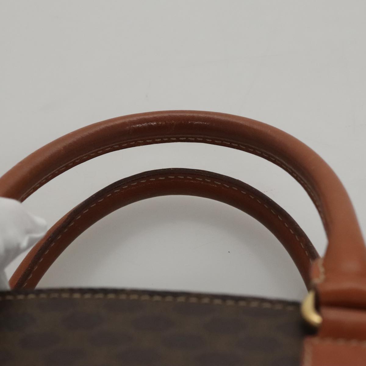 CELINE Macadam Canvas Hand Bag PVC Leather Brown Gold Auth yk16623