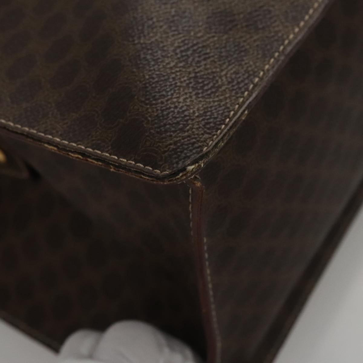 CELINE Macadam Canvas Hand Bag PVC Leather Brown Gold Auth yk16623