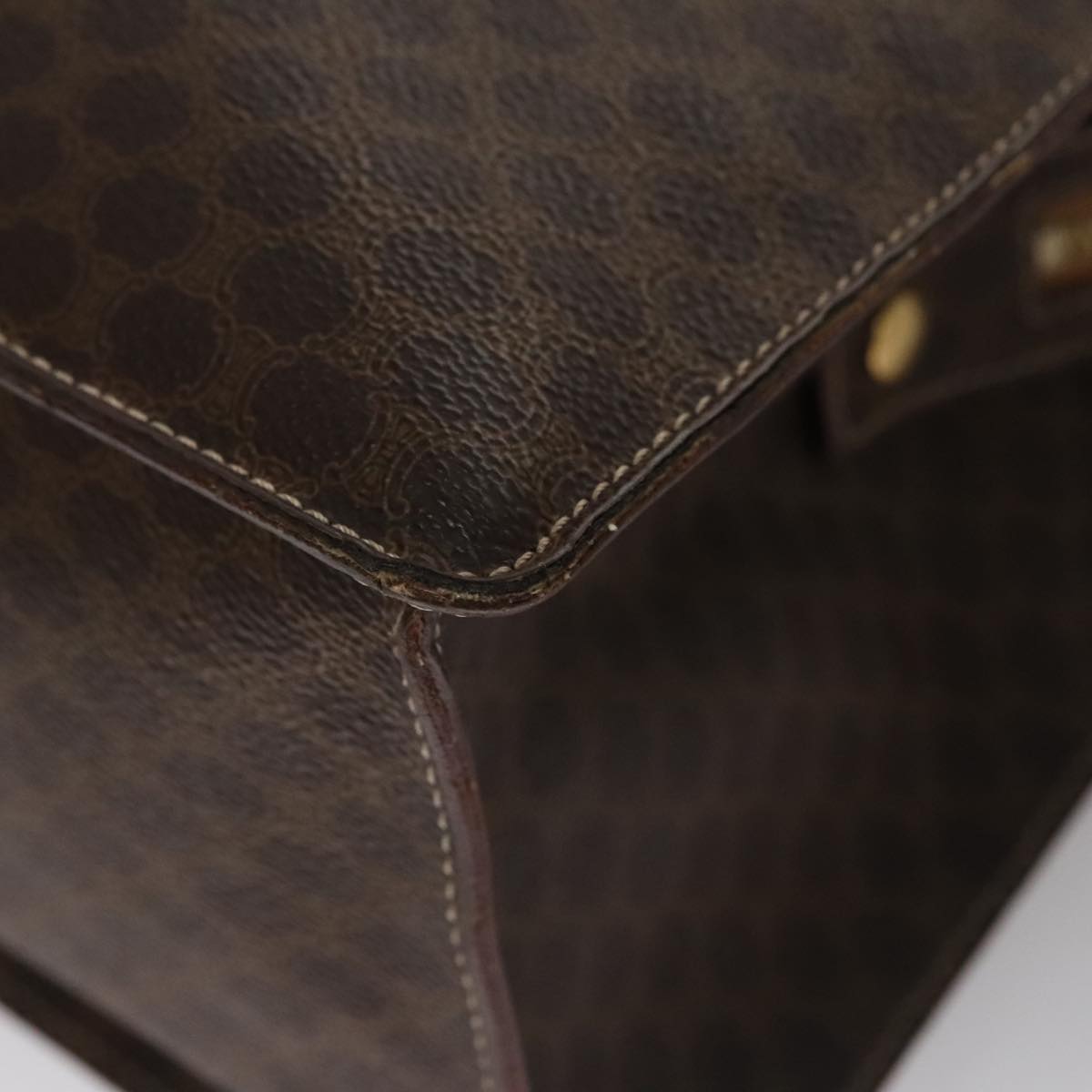 CELINE Macadam Canvas Hand Bag PVC Leather Brown Gold Auth yk16623