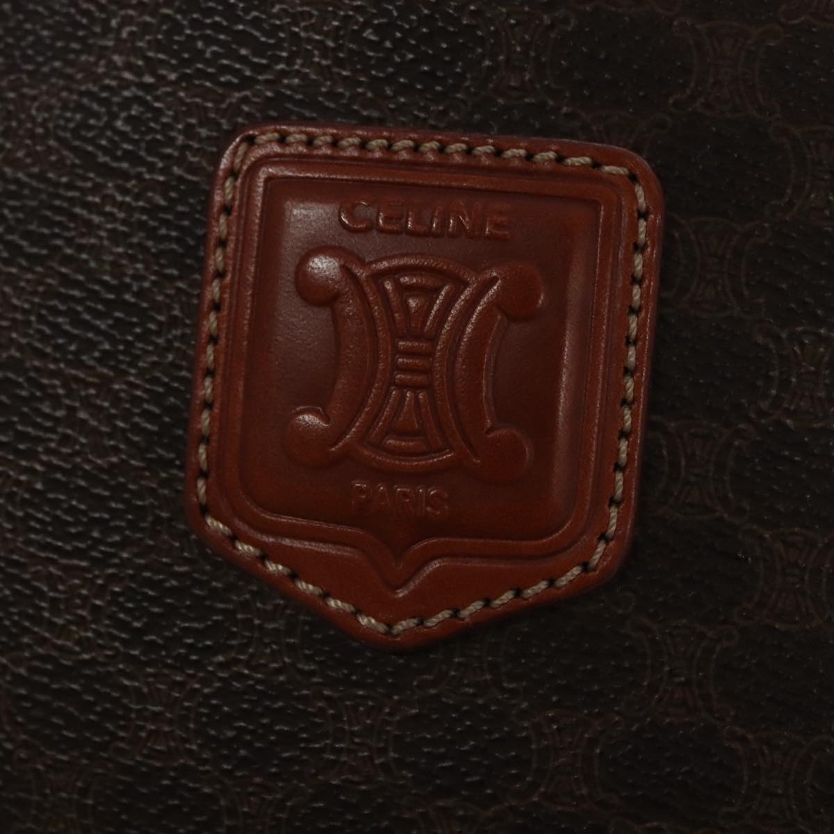 CELINE Macadam Canvas Hand Bag PVC Leather Brown Gold Auth yk16623