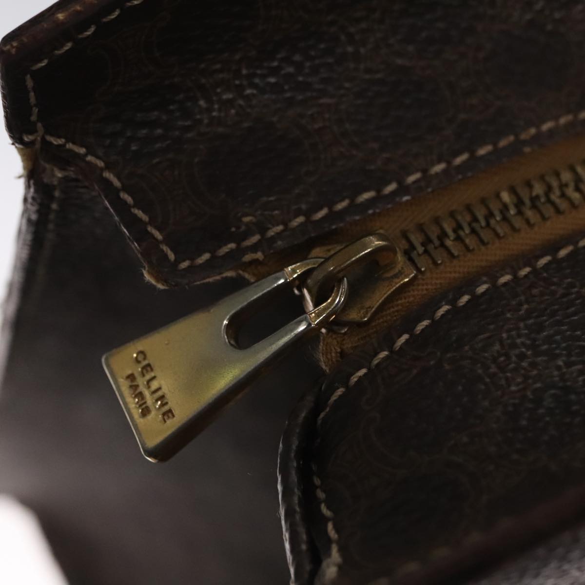 CELINE Macadam Canvas Hand Bag PVC Leather Brown Gold Auth yk16623