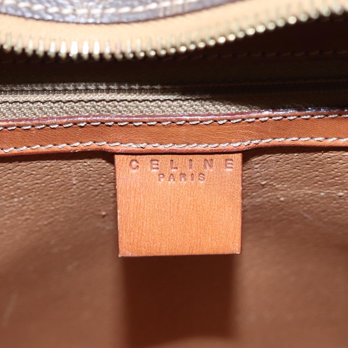 CELINE Macadam Canvas Hand Bag PVC Leather Brown Gold Auth yk16623