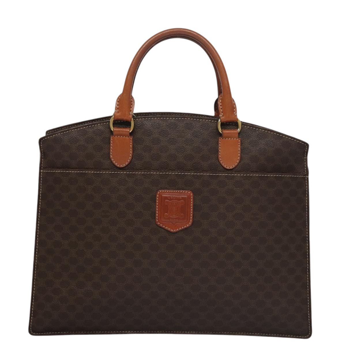 CELINE Macadam Canvas Hand Bag PVC Leather Brown Gold Auth yk16623