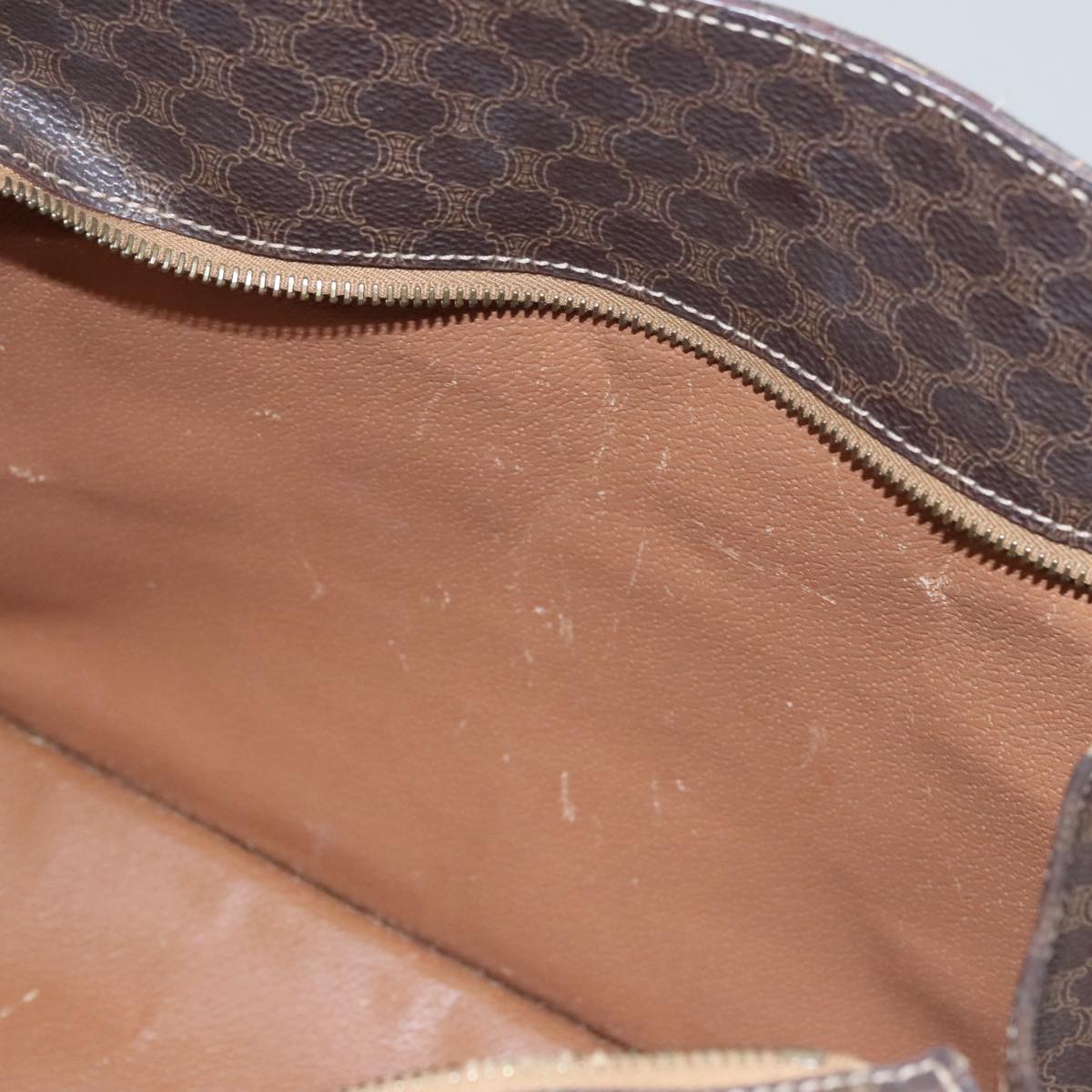 CELINE Macadam Canvas Hand Bag PVC Leather Brown Gold Auth yk16623