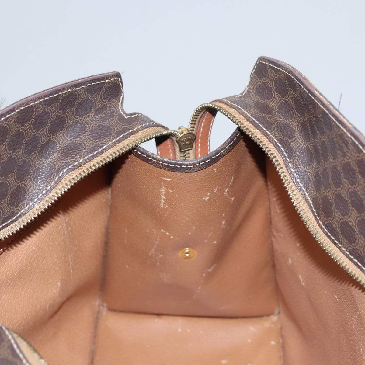 CELINE Macadam Canvas Hand Bag PVC Leather Brown Gold Auth yk16623