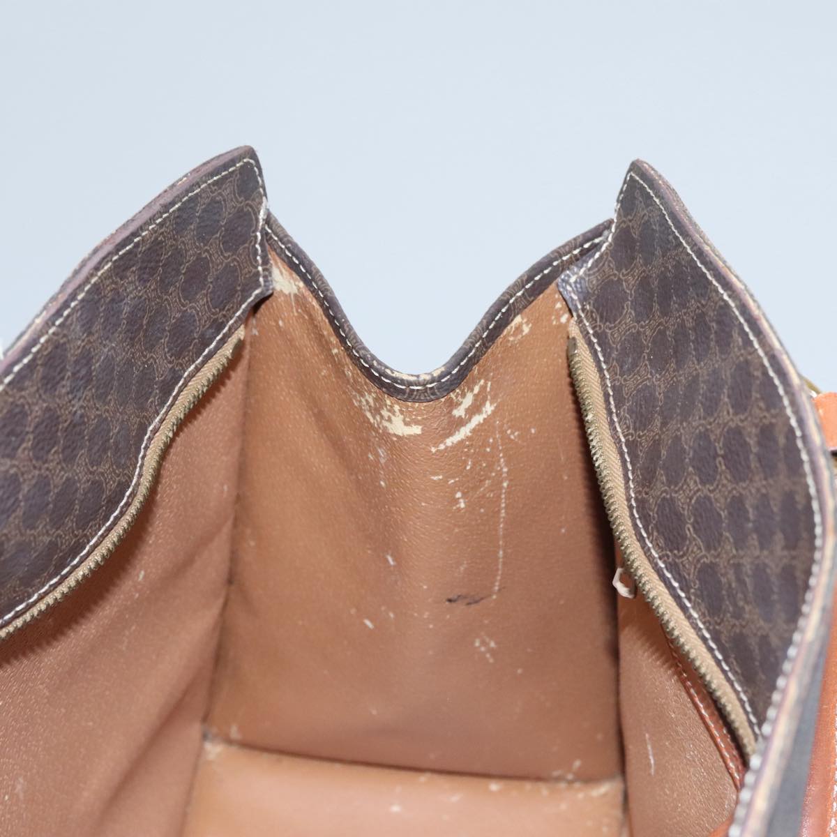 CELINE Macadam Canvas Hand Bag PVC Leather Brown Gold Auth yk16623