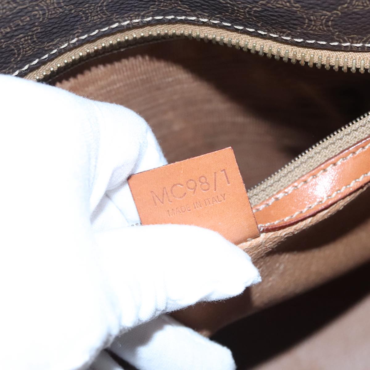 CELINE Macadam Canvas Hand Bag PVC Leather Brown Gold Auth yk16623