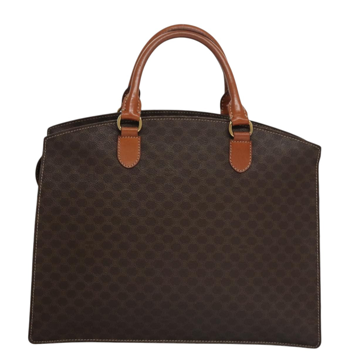 CELINE Macadam Canvas Hand Bag PVC Leather Brown Gold Auth yk16623