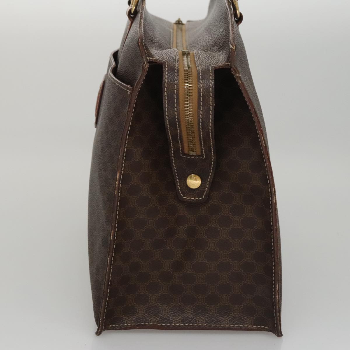 CELINE Macadam Canvas Hand Bag PVC Leather Brown Gold Auth yk16623