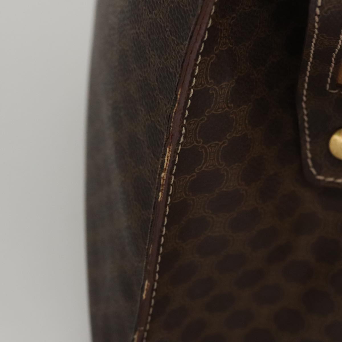 CELINE Macadam Canvas Hand Bag PVC Leather Brown Gold Auth yk16623