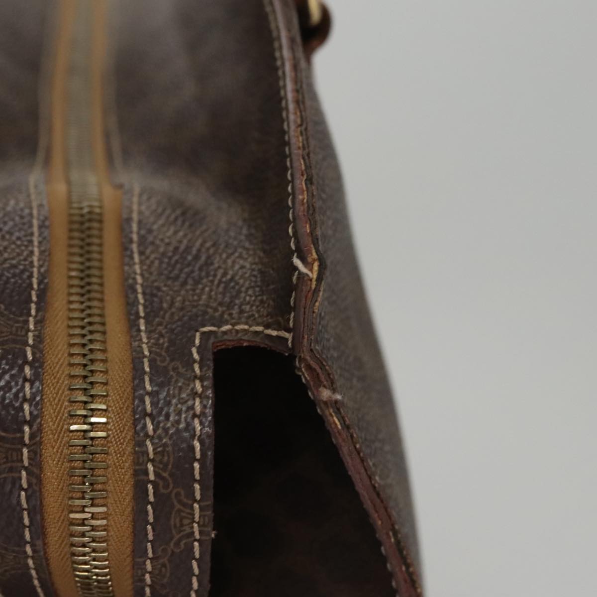 CELINE Macadam Canvas Hand Bag PVC Leather Brown Gold Auth yk16623