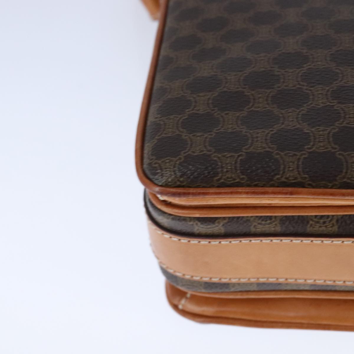 CELINE Macadam Canvas Shoulder Bag PVC Leather Brown Gold Auth yk16625