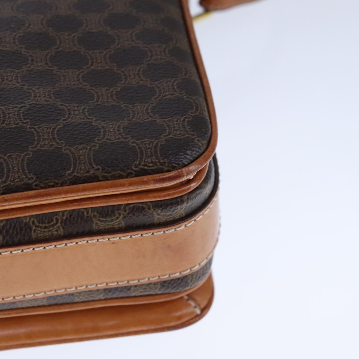 CELINE Macadam Canvas Shoulder Bag PVC Leather Brown Gold Auth yk16625