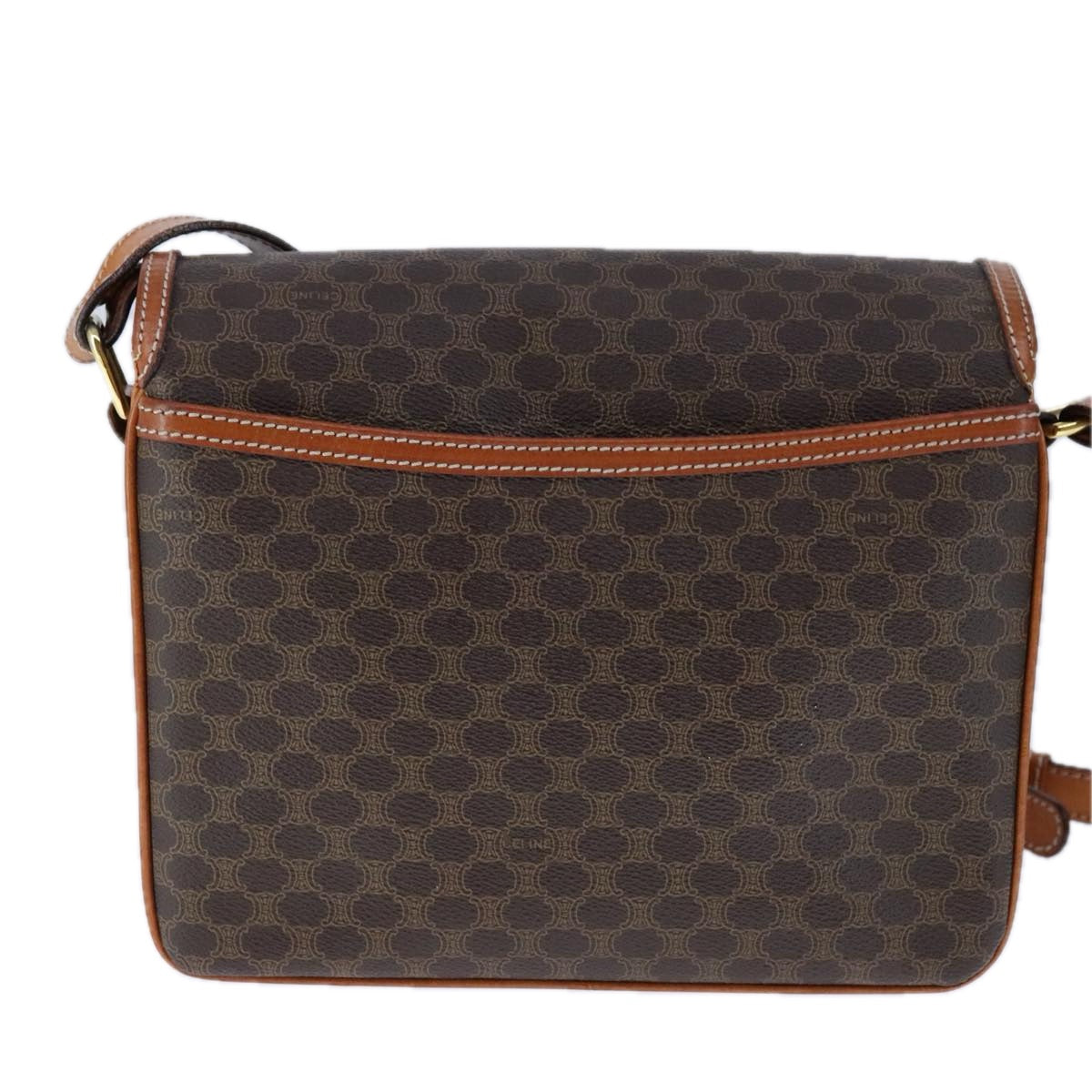 CELINE Macadam Canvas Shoulder Bag PVC Leather Brown Gold Auth yk16625