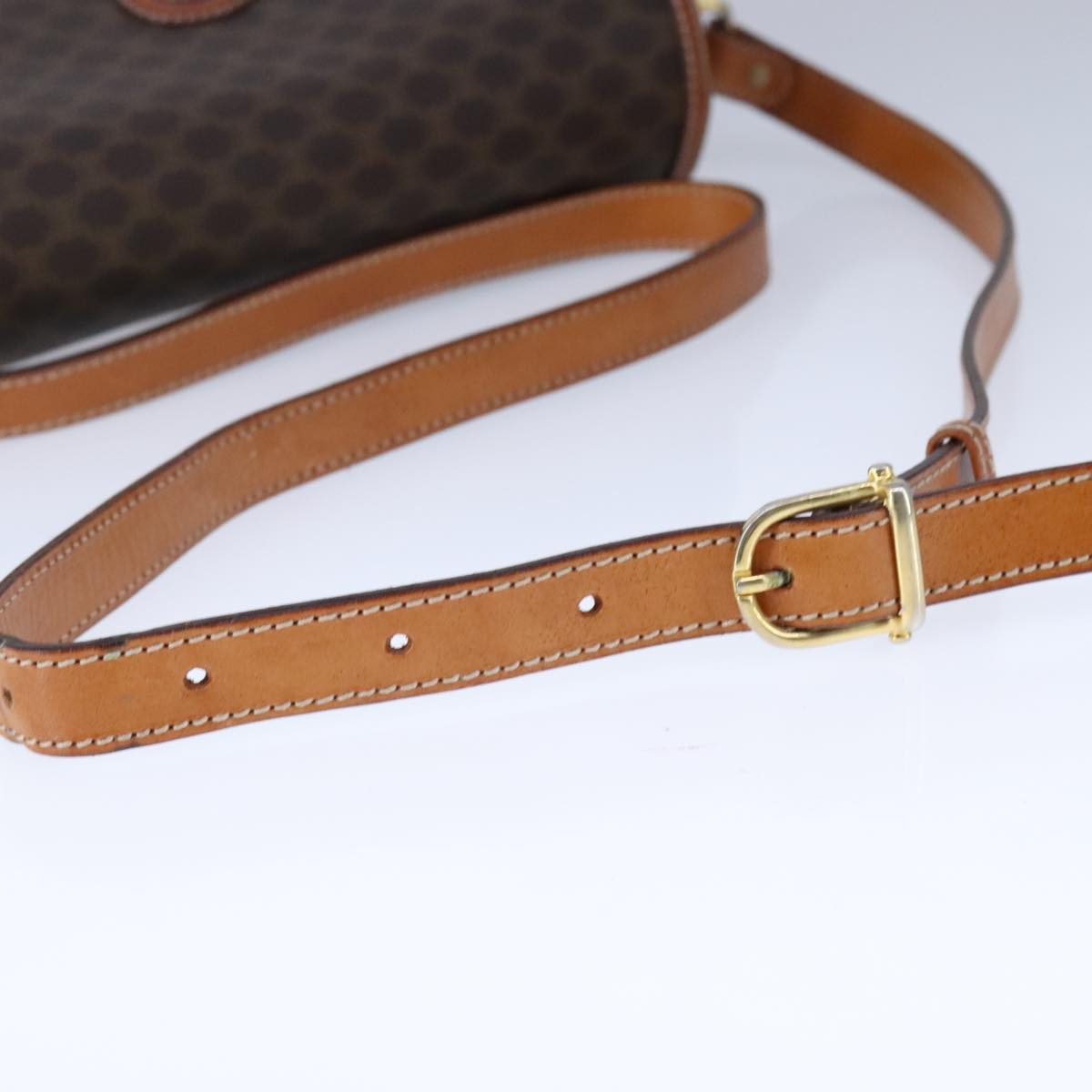 CELINE Macadam Canvas Shoulder Bag PVC Leather Brown Gold Auth yk16625