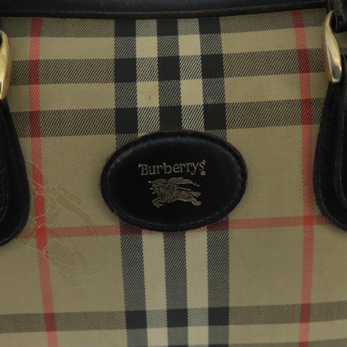 Burberrys Nova Check Black Label Boston Bag Canvas Beige Gold Auth yk16645